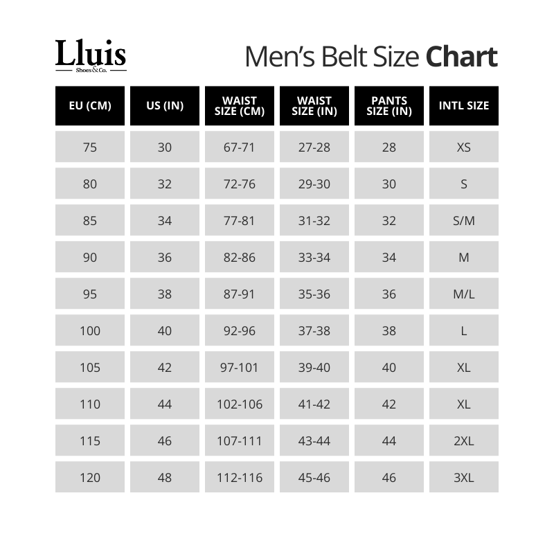 size chart for belt