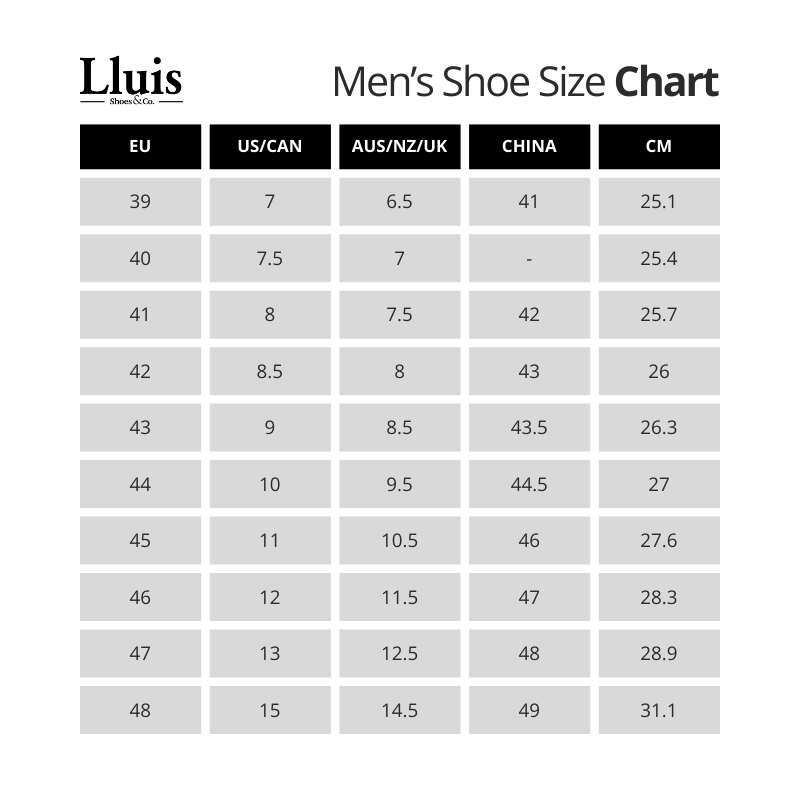 size chart for shoes