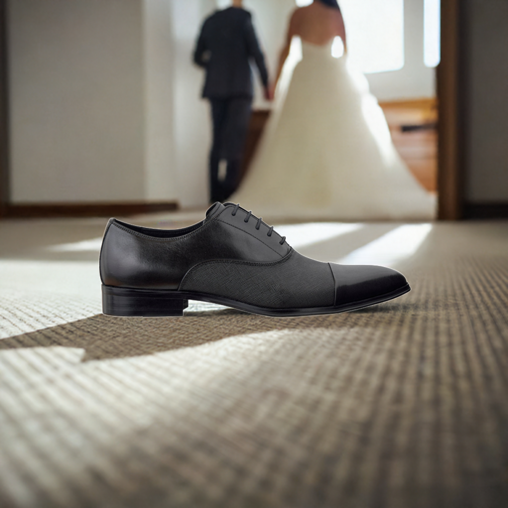 side view of black shoes
